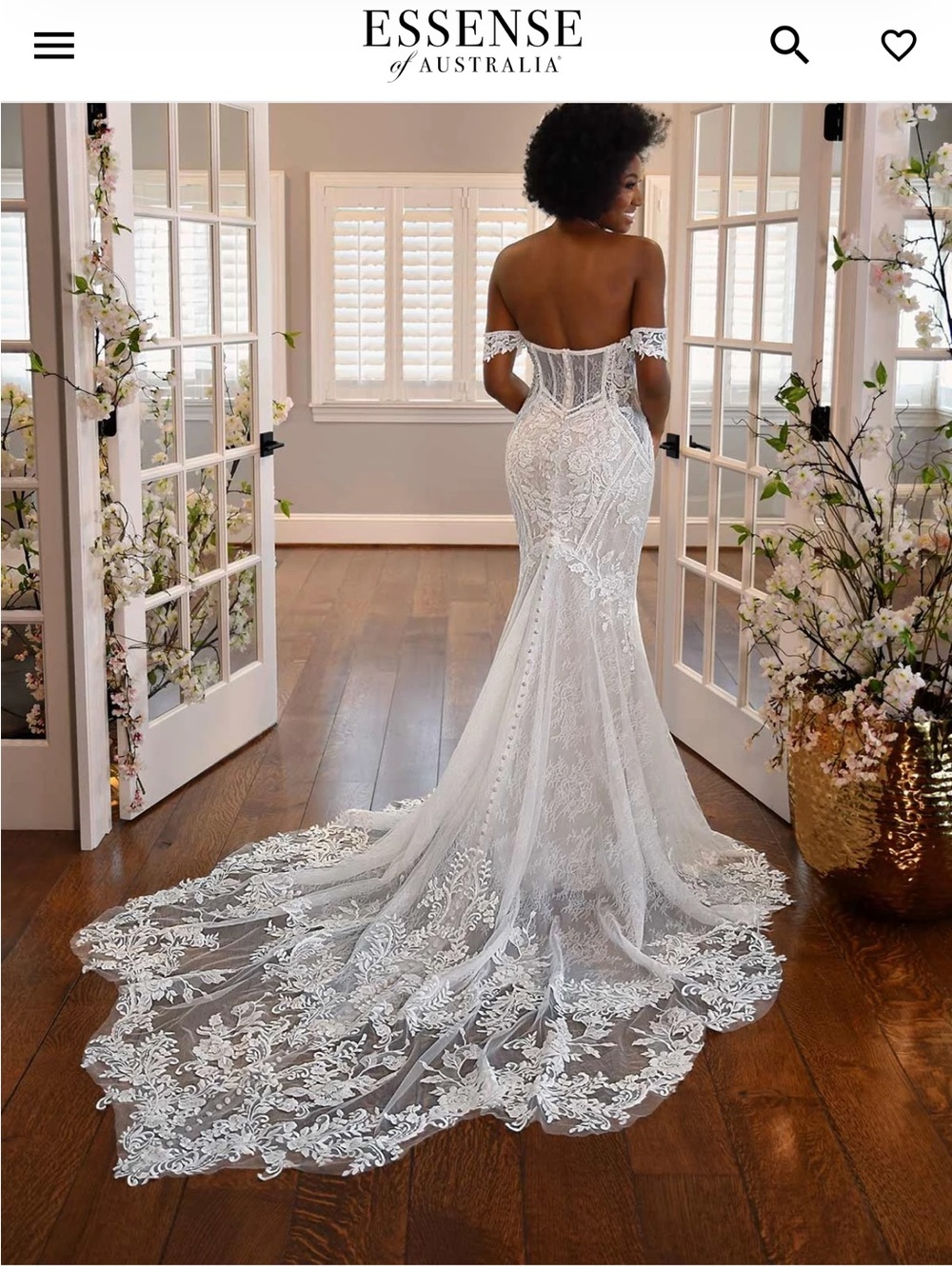 Off-the-Shoulder Lace Fit-and-Flare Wedding Gown - White - Picture 2 of 16